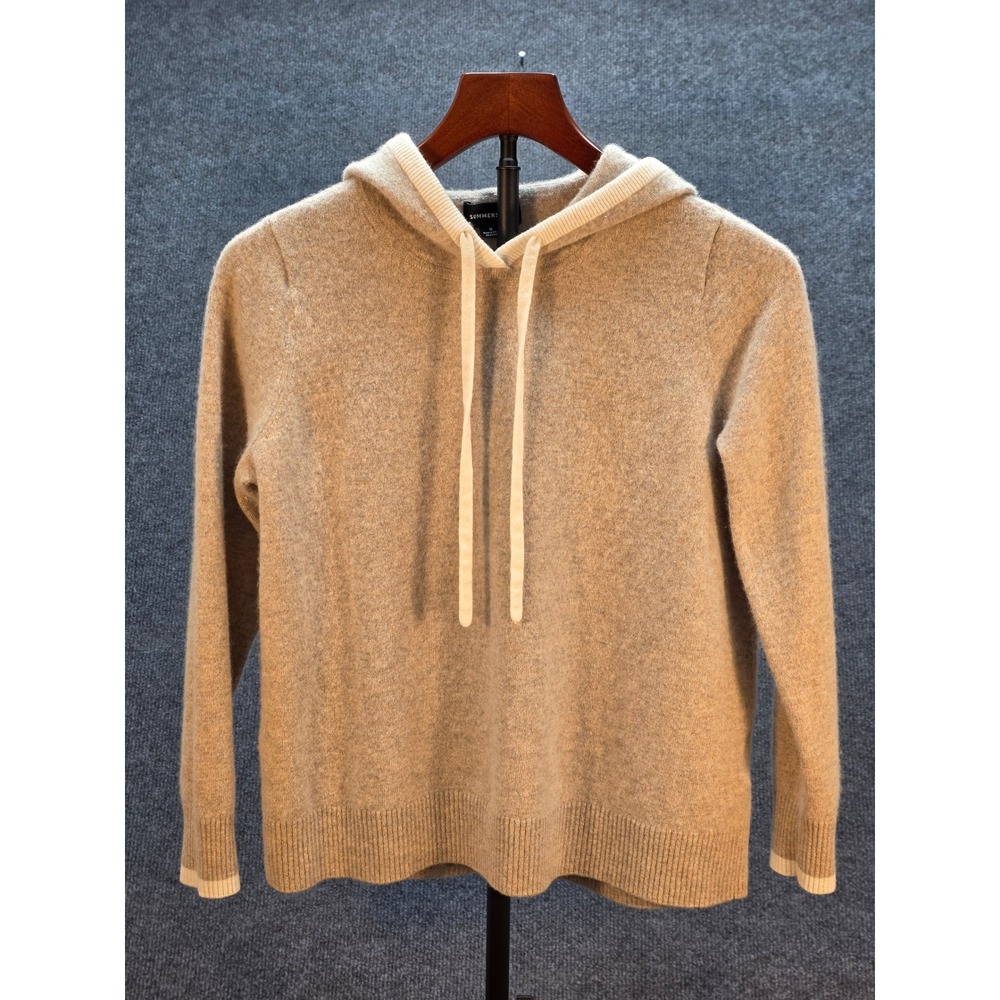 Summersalt Hoodie Sweater Womens Medium Beige Merino Wool Cashmere Contrast Trim